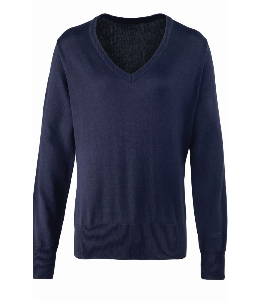 PR696Premier Ladies Knitted Cotton Acrylic V Neck Sweater - Redrok